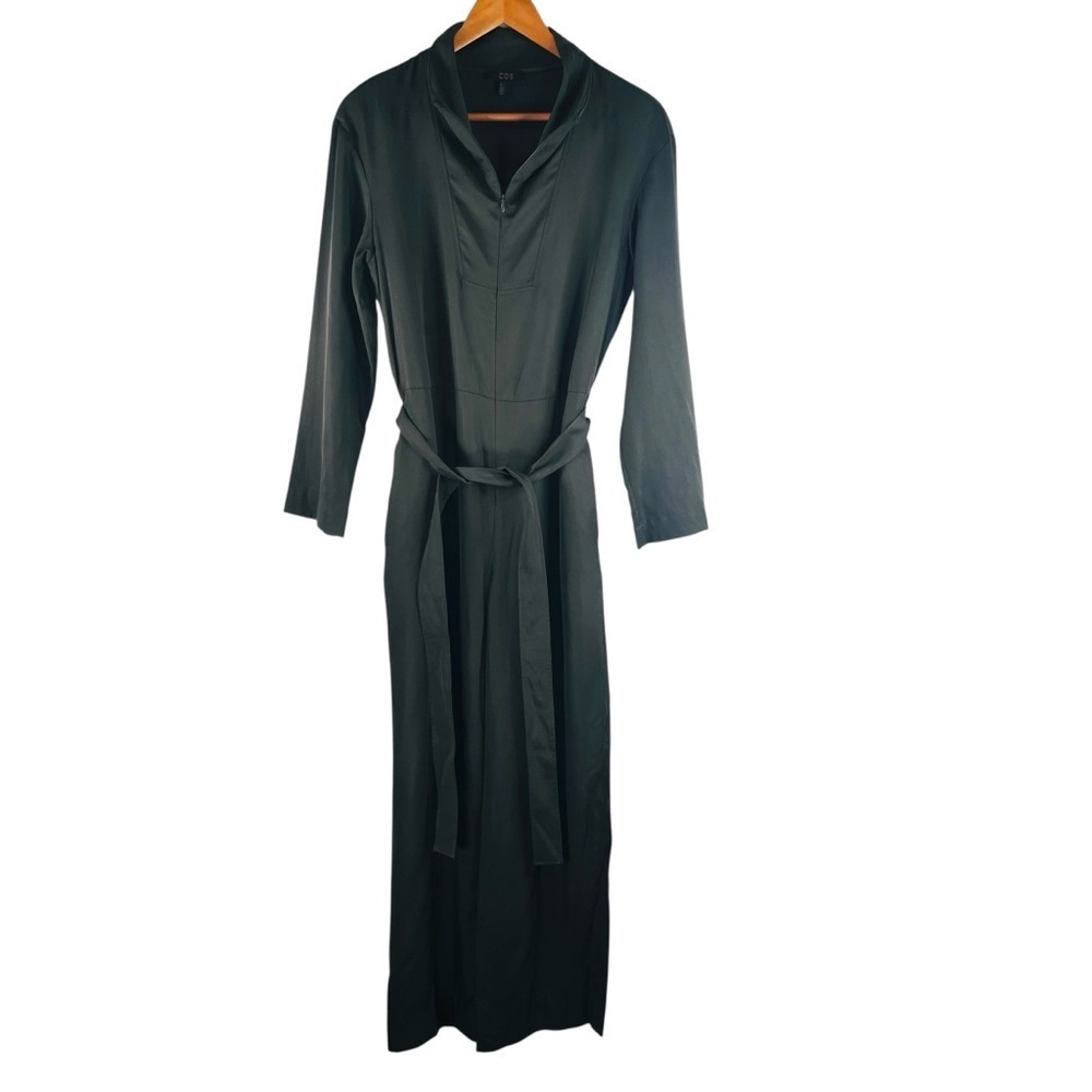 COS Women’s Green Funnel Neck Front Zip Jumpsuit Long Sleeve Lyocell Size 4